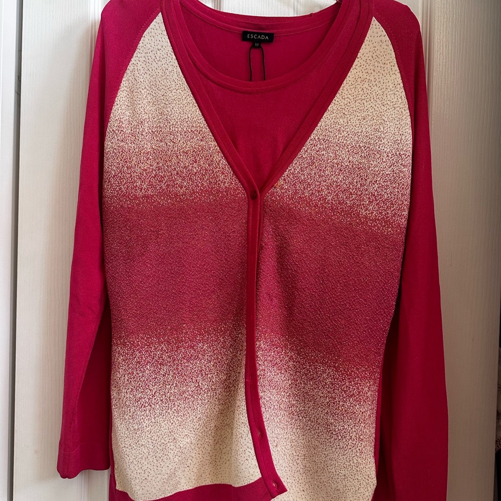 Escada Red and Cream Knit Cardigan